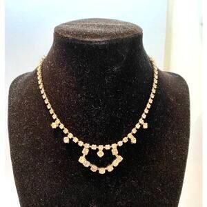 Vintage white rhinestone choker necklace classic mid century retro dressy prom